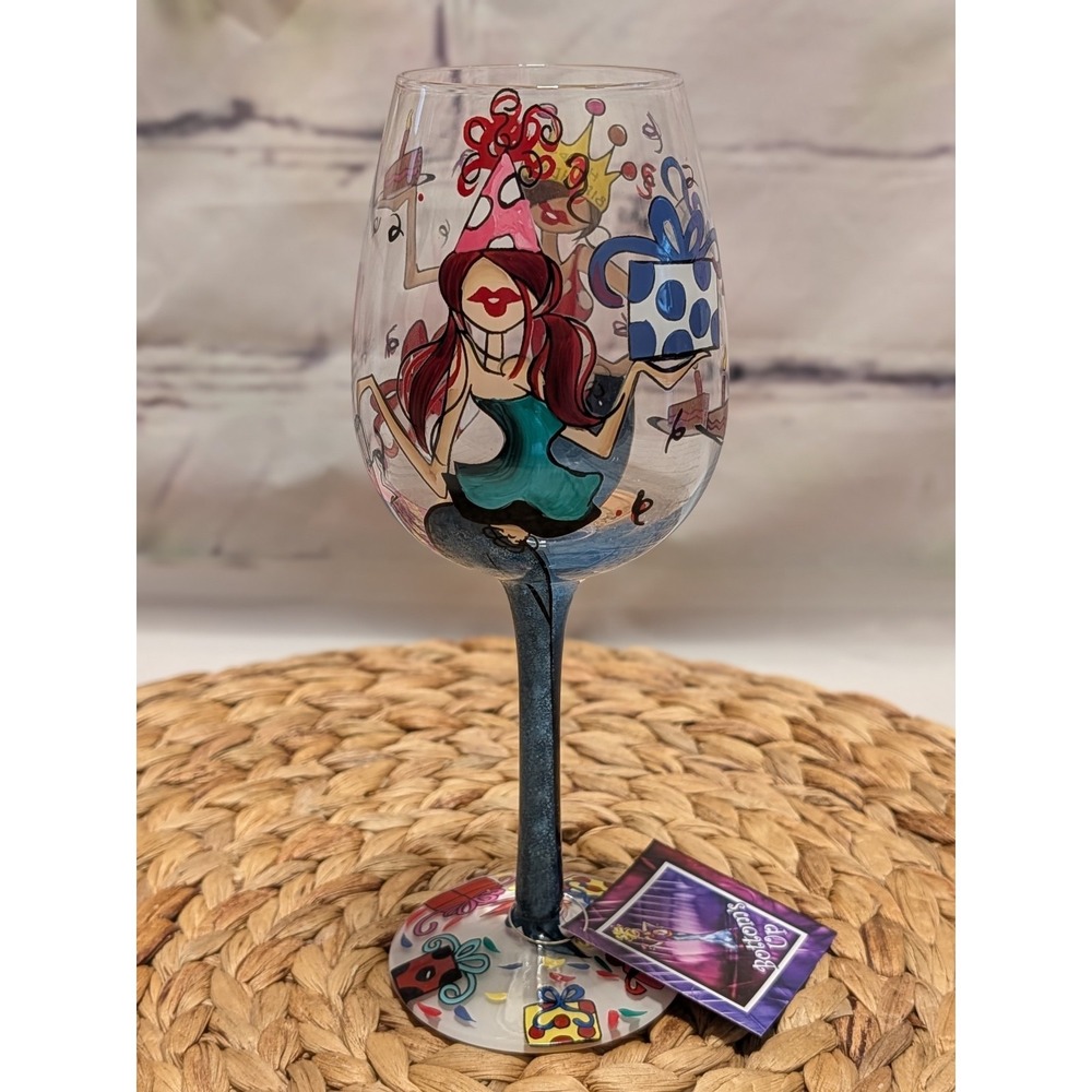 Bottoms Up "Happy Birthday" Wine Glass Hand Painted